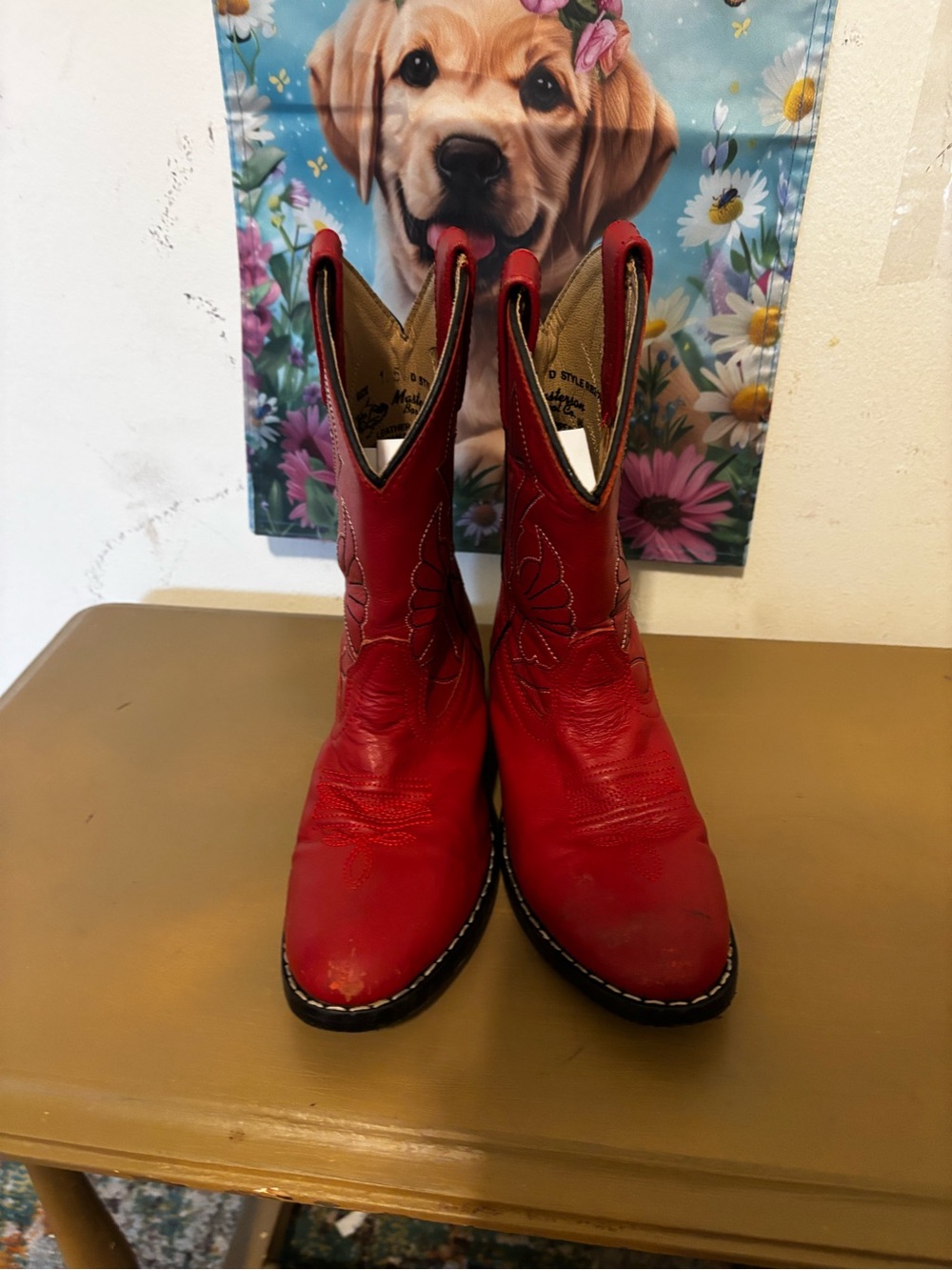 Kids Red Western Cowboy Boots with Stitched Detailing - Picture 1 of 9